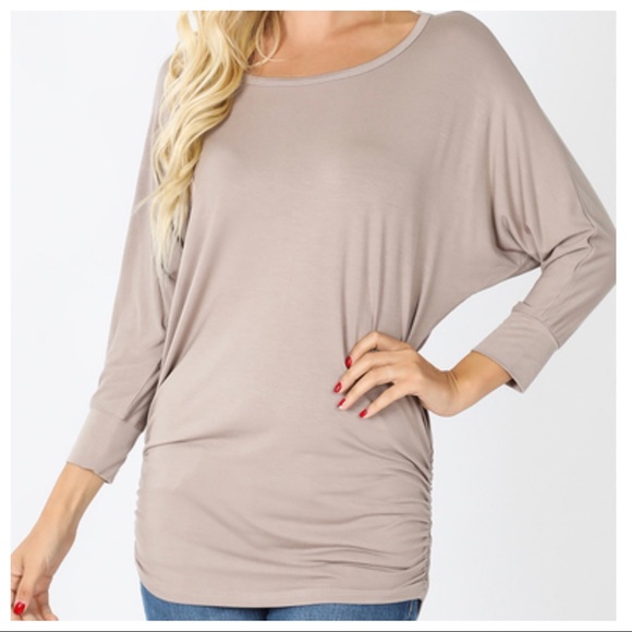 CREAM DOLMAN BOATNECK 3/4 SLEEVES TUNIC TOP - Picture 5 of 11